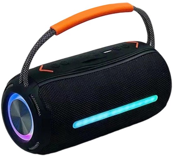 Draadloze Bluetooth Speaker 5.3 Zwart met RGB-lichten, Stereo Koppeling, Robuust TPE, Draagbaar voor Thuis en Outdoor