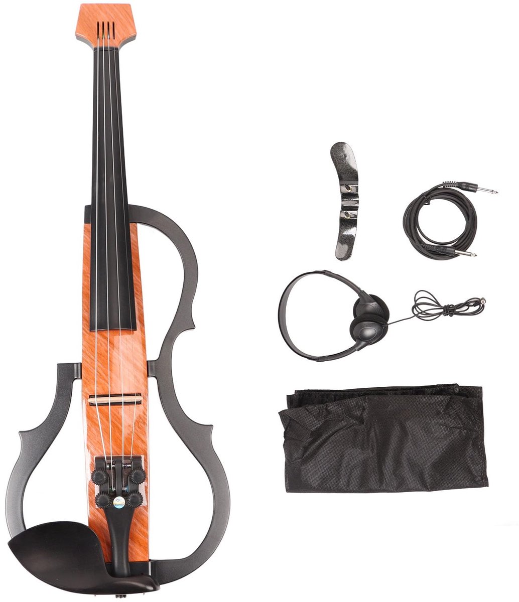 Electric Violin 4/4 Full Size, Quiet Carbon Fiber Maple Wood With Adjustable Sound Quality, Pickup, Headphones And Shoulder Rest Set
