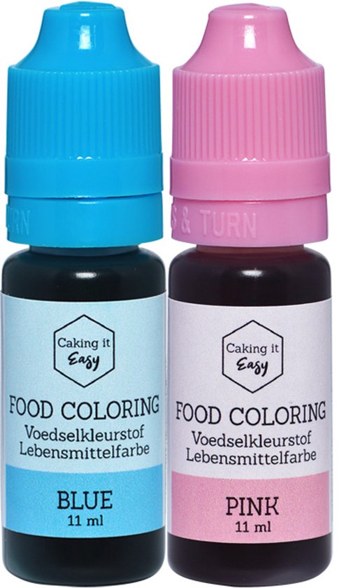 Caking it Easy® – Voedingskleurstof Gender Reveal - Roze & Blauw - Topkwaliteit Eetbare Kleurstof voor taart / bakken