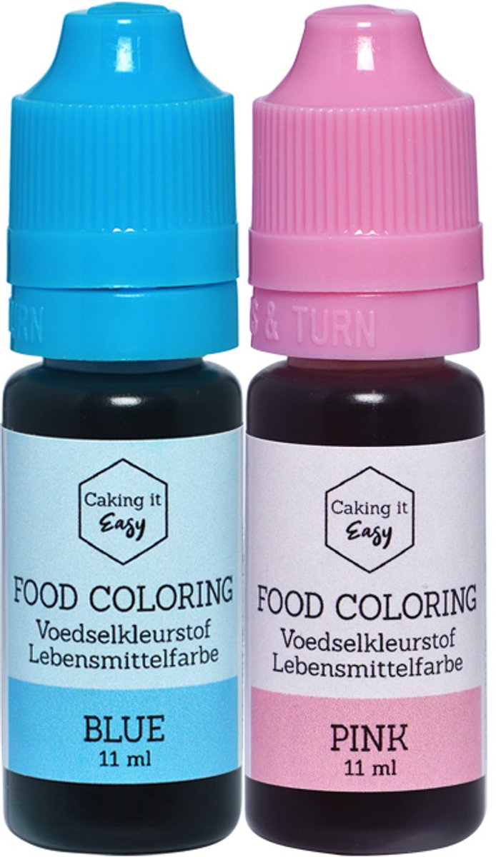 Caking it Easy® – Voedingskleurstof Gender Reveal - Roze & Blauw - Topkwaliteit Eetbare Kleurstof voor taart / bakken