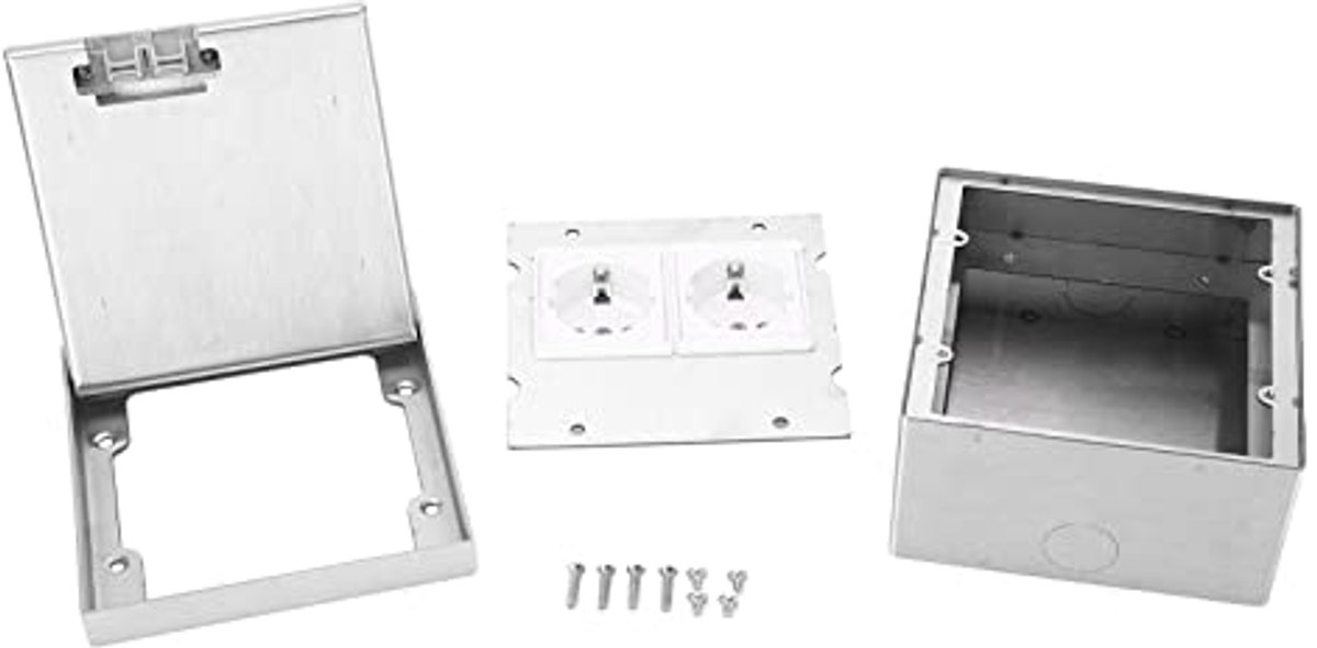 Floor Exhaust Kit, 16A AC250V Stainless Steel Floor Sockets Recessed Floor Outlet with Dual EU Standard Sockets, Floor Outlet Box Floor Plugs for Power Outlets