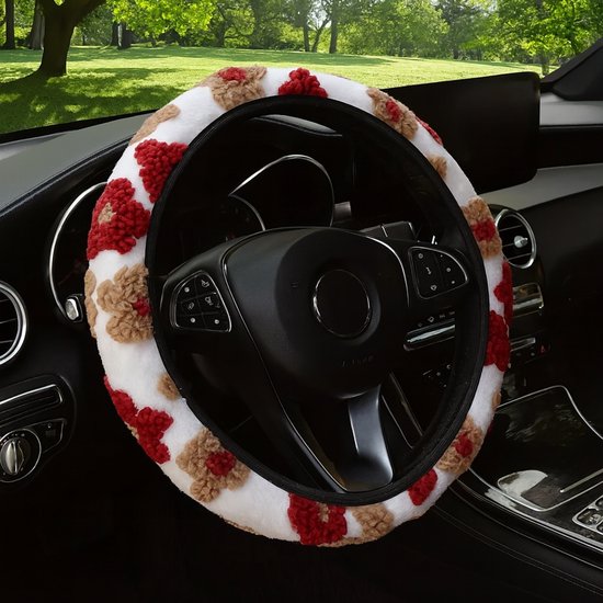 Housse de volant universelle - Design Fleurs rouges - Chaude et douce