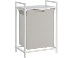 Wasmand, vuilewasmand, met opbergrek en uitschuifbare afneembare waszak, stevig en duurzaam metalen frame, grote capaciteit van 65 liter, geschikt voor wasruimte, slaapkamer en badkamer, 50 x 33 x 72cm, Wit