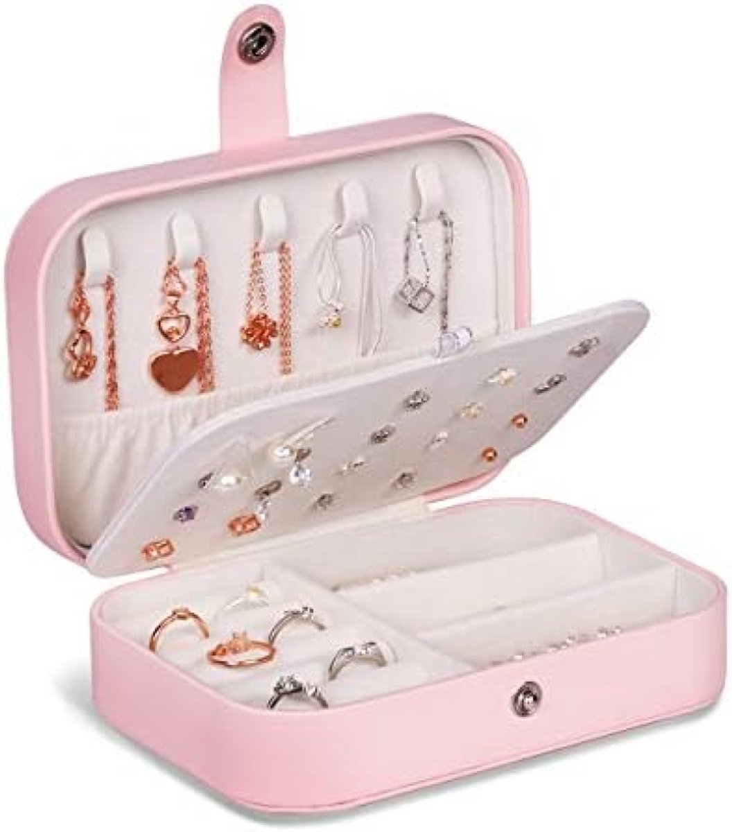 Sieradendoos Roze - PU Lederen Sieradenetui met Fluweel Voering - Reisjuwelen Opbergdoos voor Ringen, Oorbellen, Kettingen en Armbanden - 2-Lagen Organisator (16,5x11,5x5,5 cm)