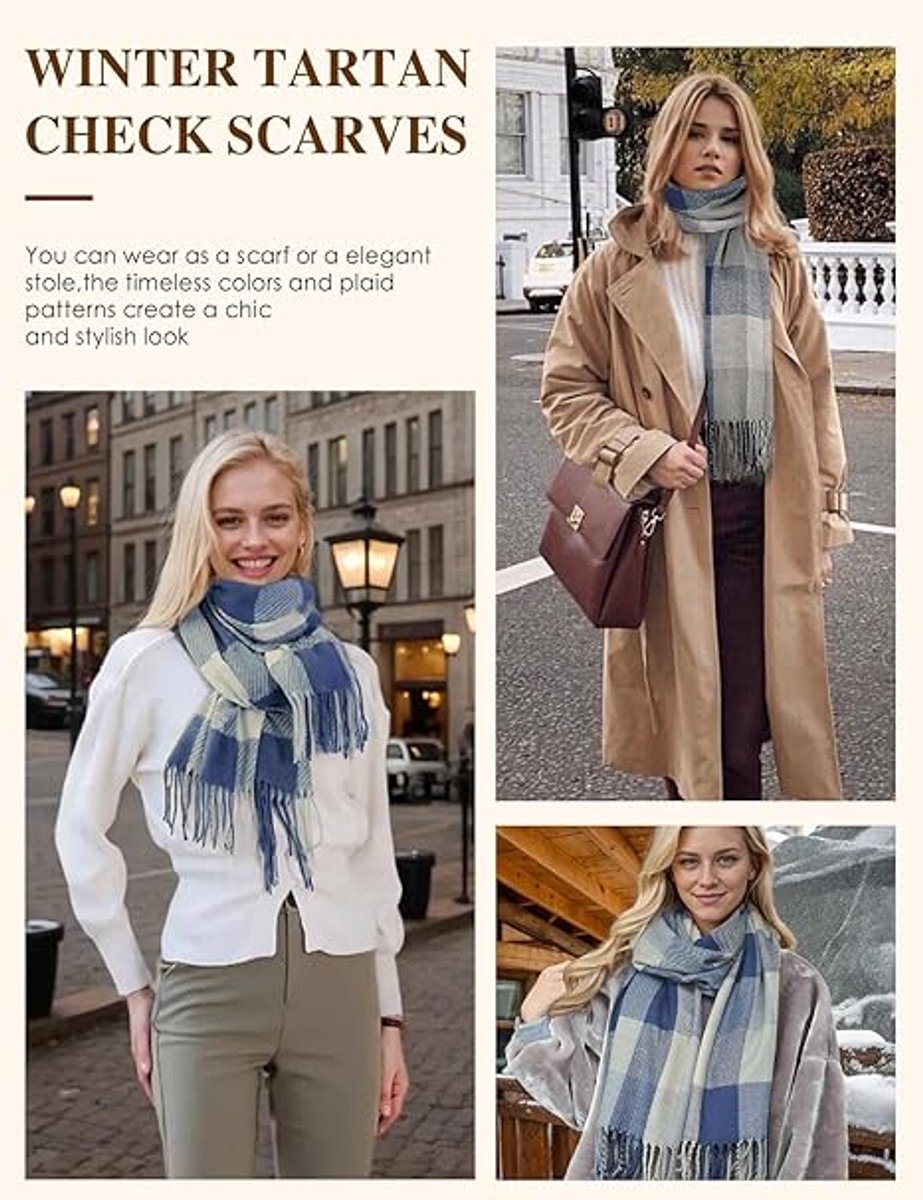 Dames geruit oversized kasjmier sjaal lange zachte wraps dames geruit oversized sjaal lange sjaal voor herfst en winter . grijs