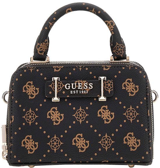 GUESS sac à main sac à épaule bandoulière Silia Mini Satchel Bag Espresso Logo marron foncé