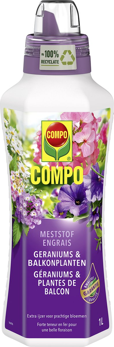 COMPO Vloeibare Meststof Geraniums & Balkonplanten - voor een prachtige, rijke bloei - fles 1 L