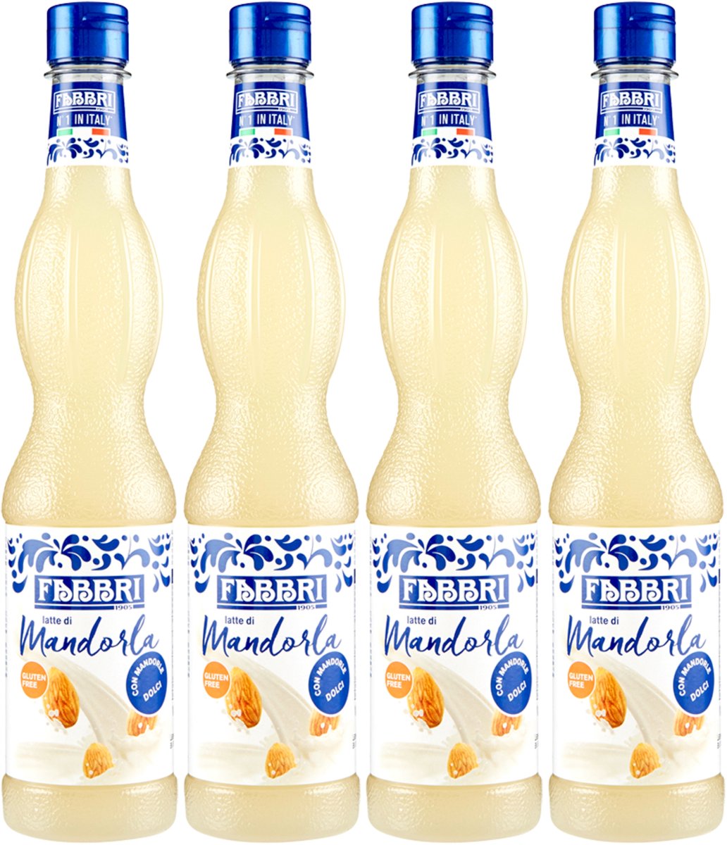 Set van 4 - Fabbri 1905 - Sciroppo Latte di Mandorla 560ml | Glutenvrij | ideaal voor koffie, gebak, slushies, drankjes| fles met hersluitbare dop