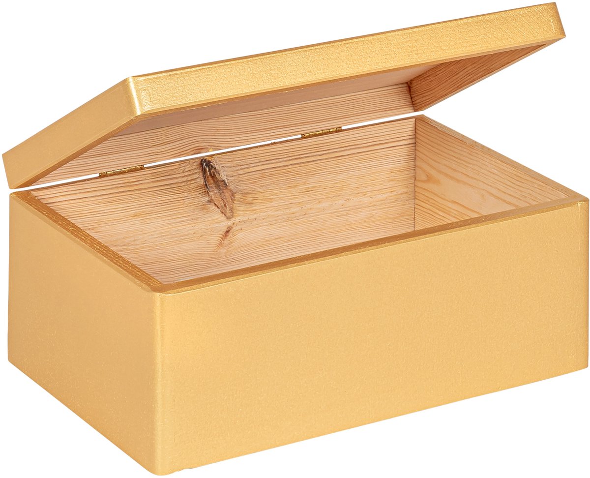 Haudt® Houten kistje EVA Mini Goud met klepdeksel - 29,5 x 19,5 x 13 cm - kist - opbergkist