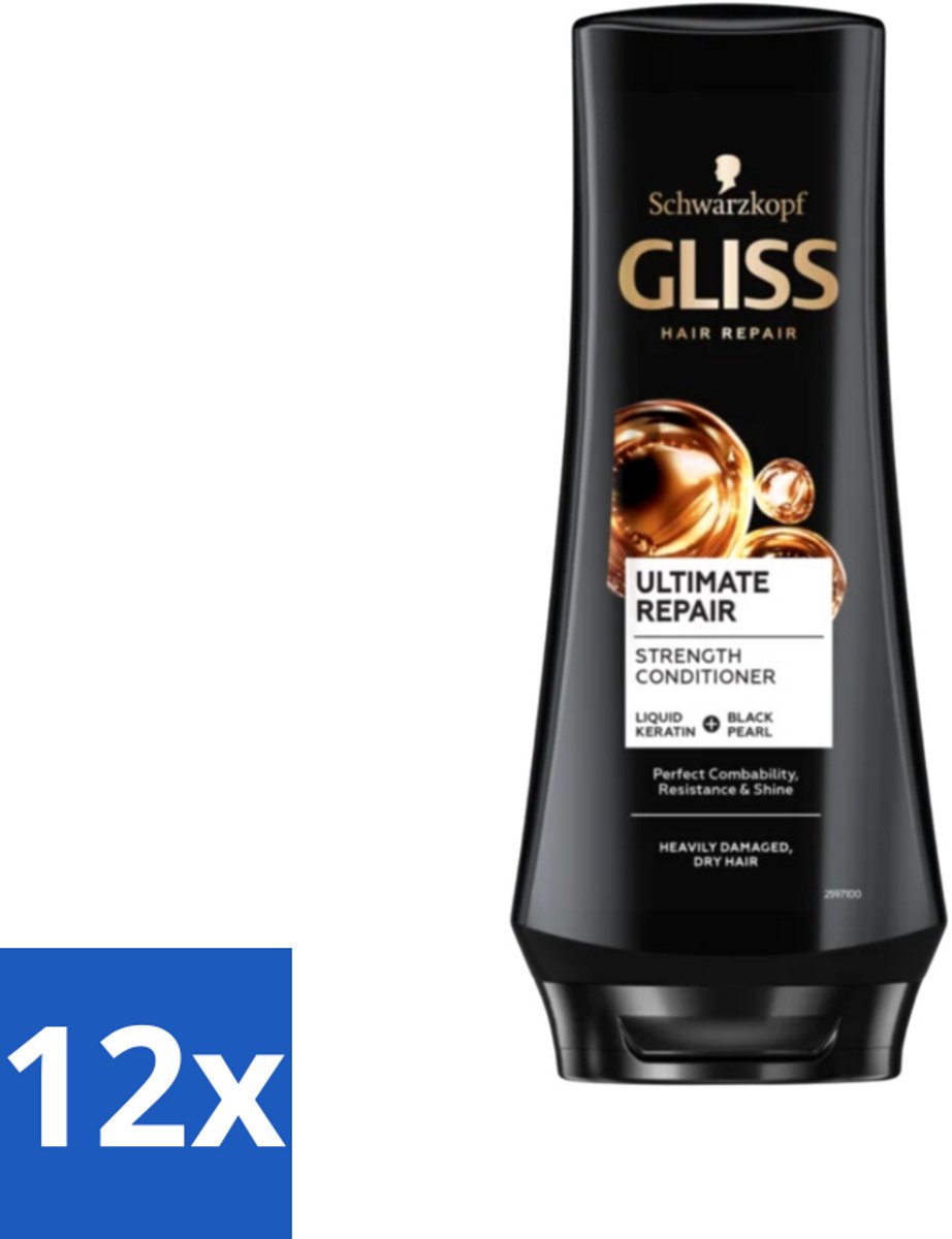 12 x Gliss - Hair Repair - Conditioner voor Ultiem Herstel van Beschadigd Haar - 200 ml - Haar Conditioner - Haar Herstel - Beschadigd Haar - Droog Haar - Keratine Conditioner