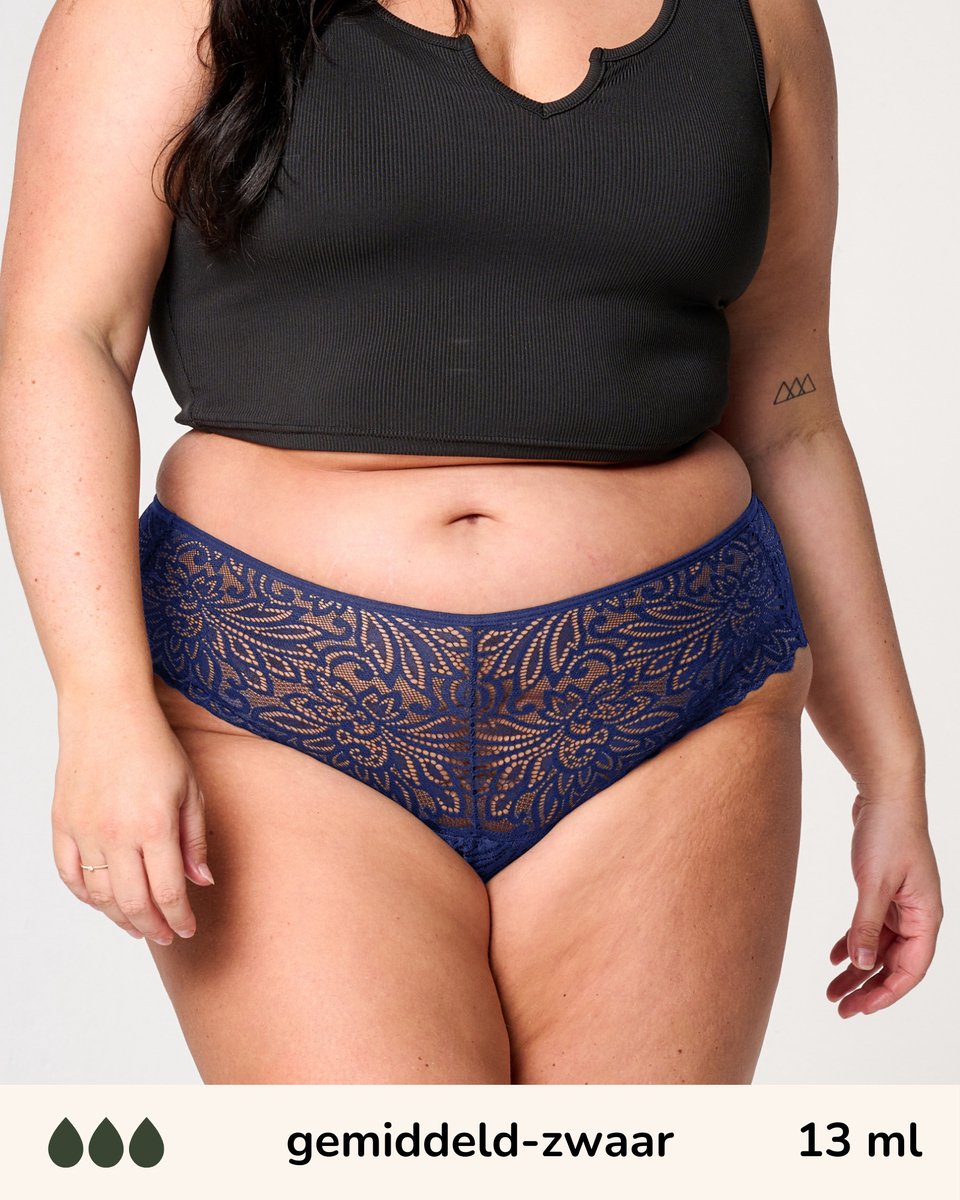 Moodies incontinentie ondergoed - Hipster lace - gemiddeld-zwaar kruisje - maat XL - navy