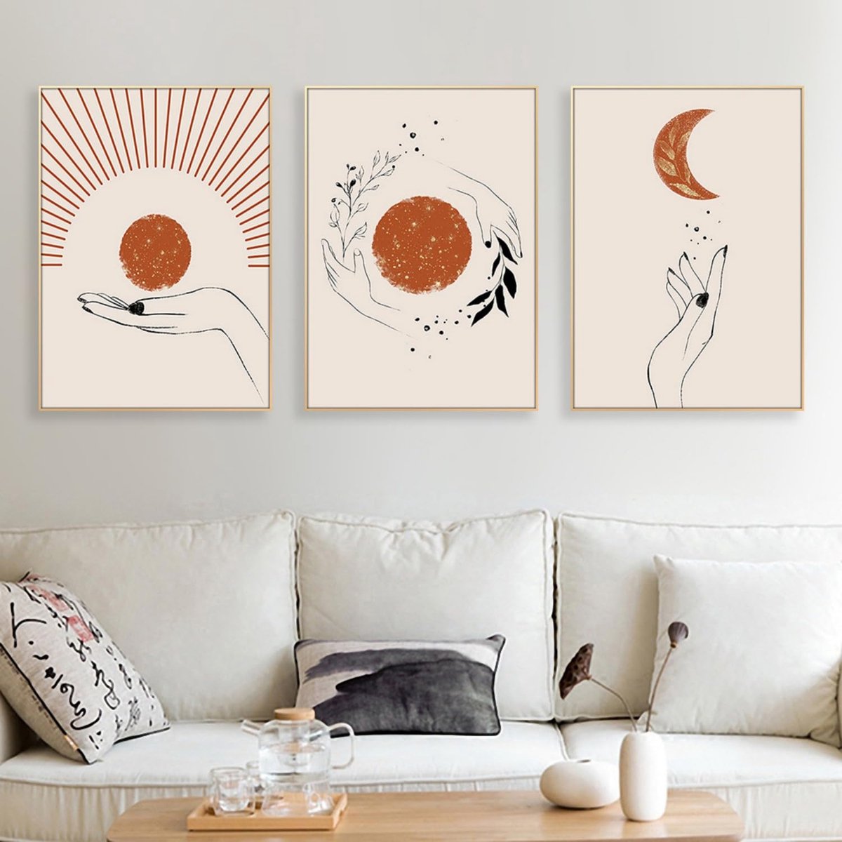 Azomor® Drie-delige set boho posters met abstracte kunst voor woonkamer en slaapkamer