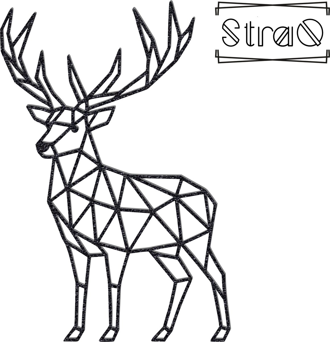 StraQ Zwarte Geometrische Hert 24 cm - Rendier - Muurdecoratie - Wandversiering - Wanddecoratie - Links