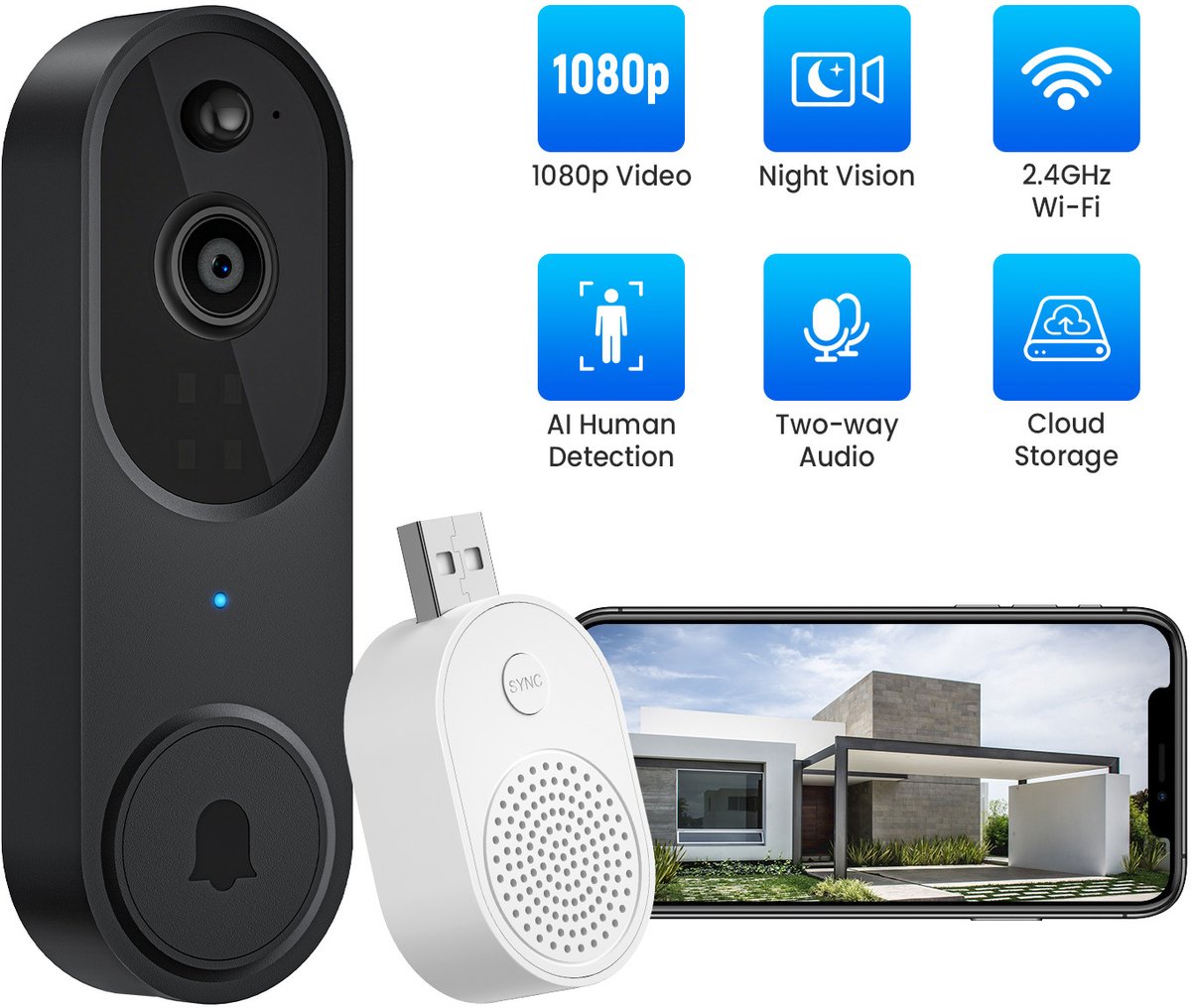 OrangeCart M50 Slimme Videodeurbel Draadloos met Spraak HD - afbeelding 2