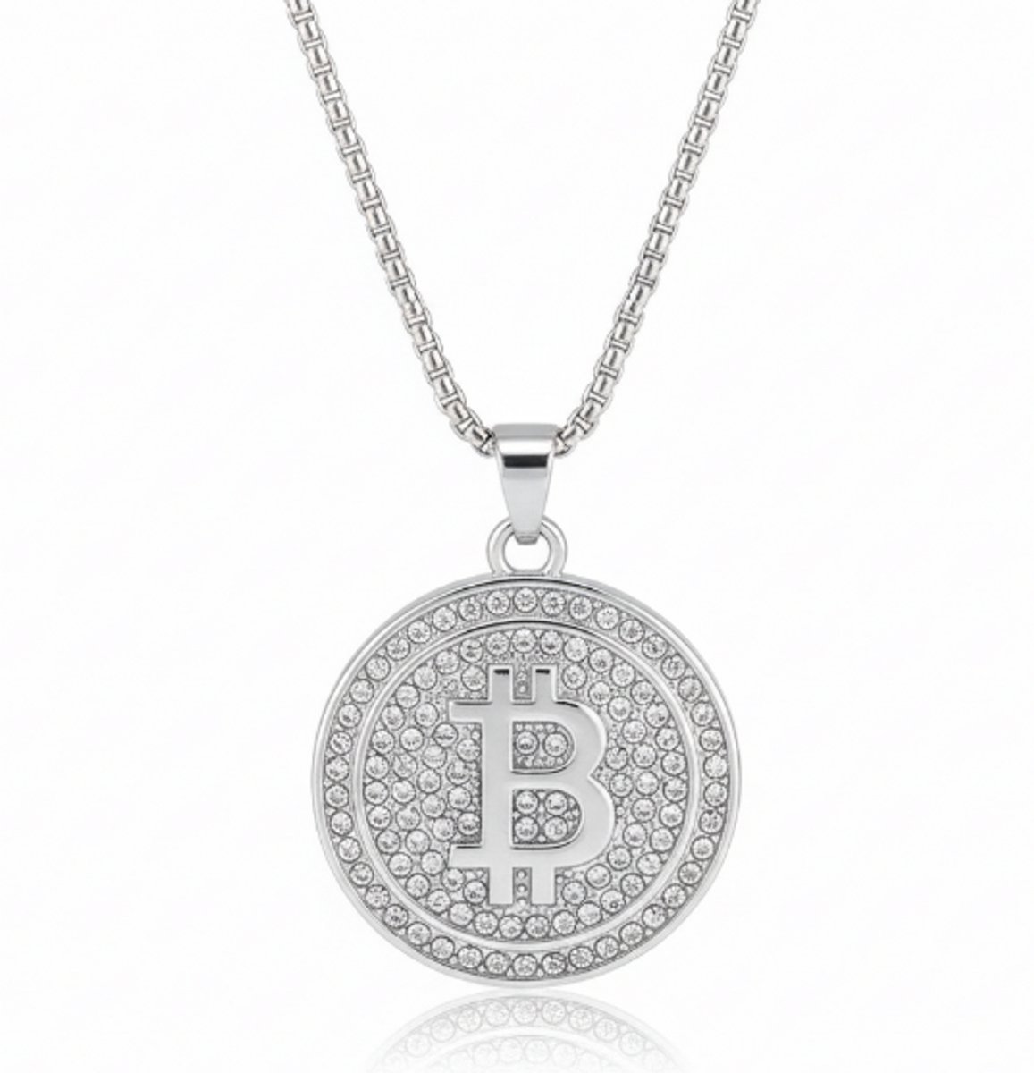Zilverkleurige ketting met bitcoin hanger – ketting voor heren – ronde  hanger met... | bol