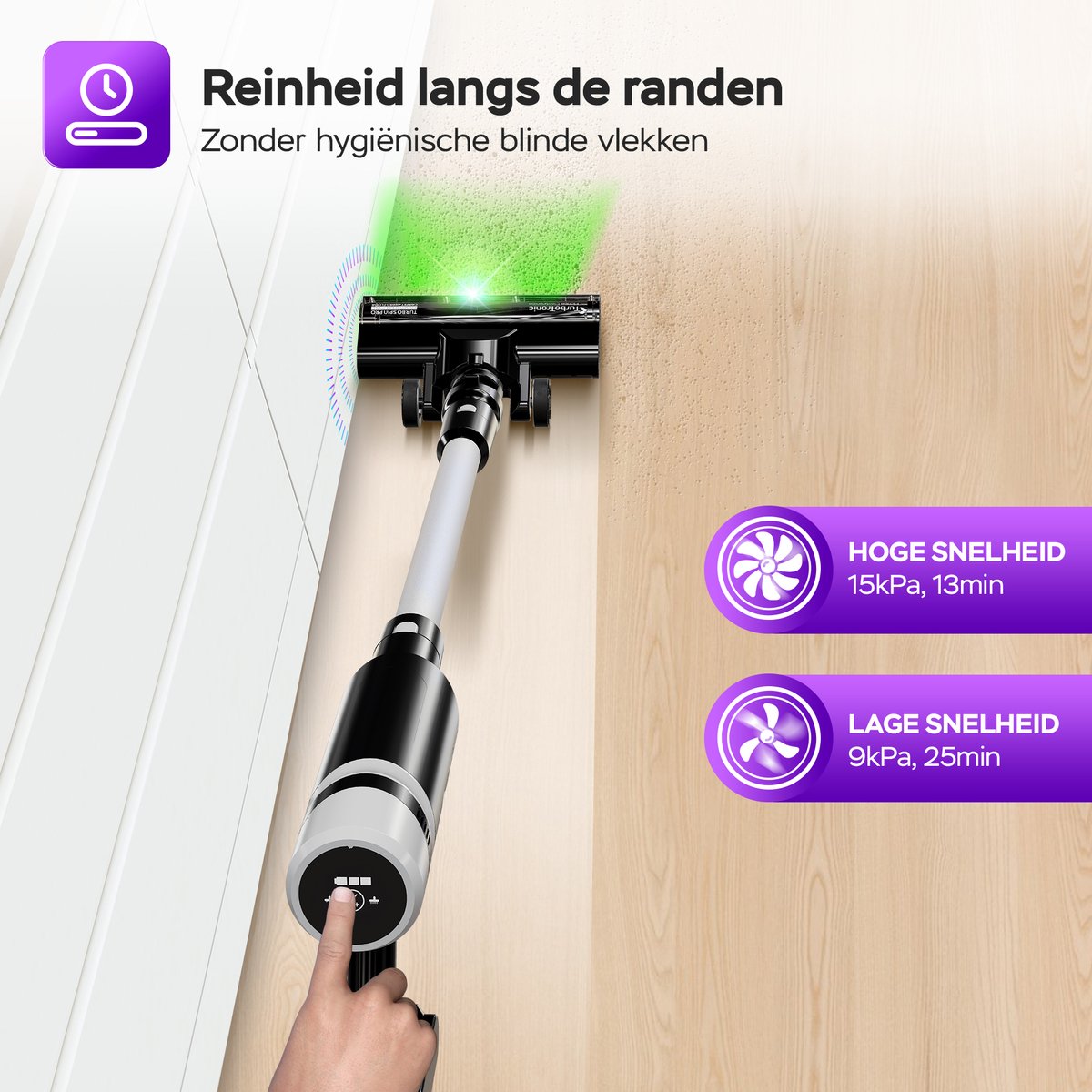 TurboTronic AIV6 Steelstofzuiger met kruimeldief zonder zak - Draadloos - Hoge zuigkracht - HEPA - lichtgewicht - 2 Snelheden - Geschikt voor harde en zachte vloeren - Zwart-Wit – foto 5