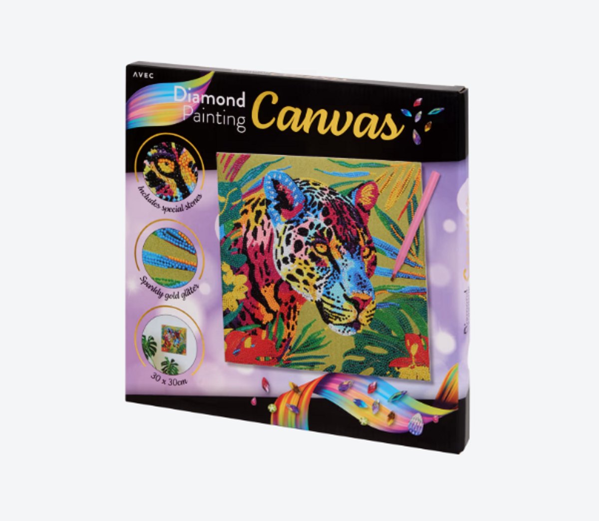 Avec Diamond Painting Canvas - Panter - Speciale glitterstenen - 30x30 cm