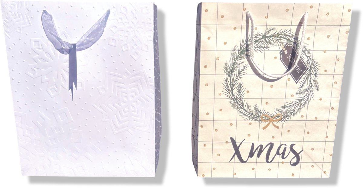 4 Luxe Kerst Cadeautasjes A4 formaat 33x26cm - Kerst Papieren cadeautasjes met Full-color bedrukking
