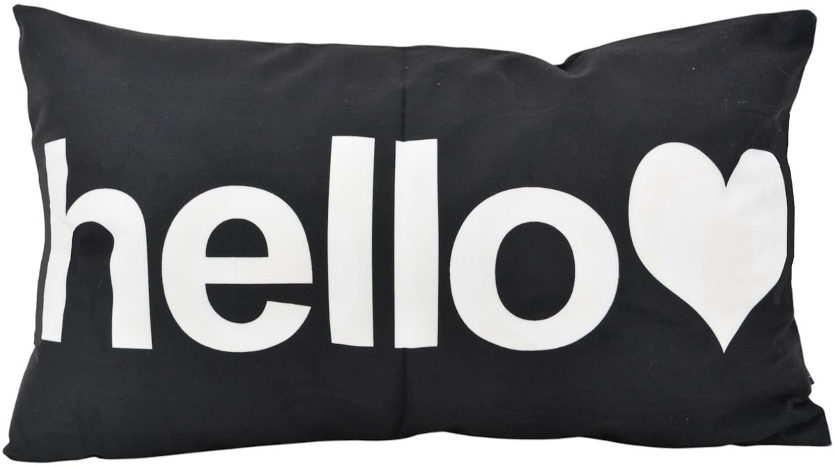 Gek op Kussens! Hello Zwart | 30 x 50 cm | Kussenhoes | Katoen/Polyester