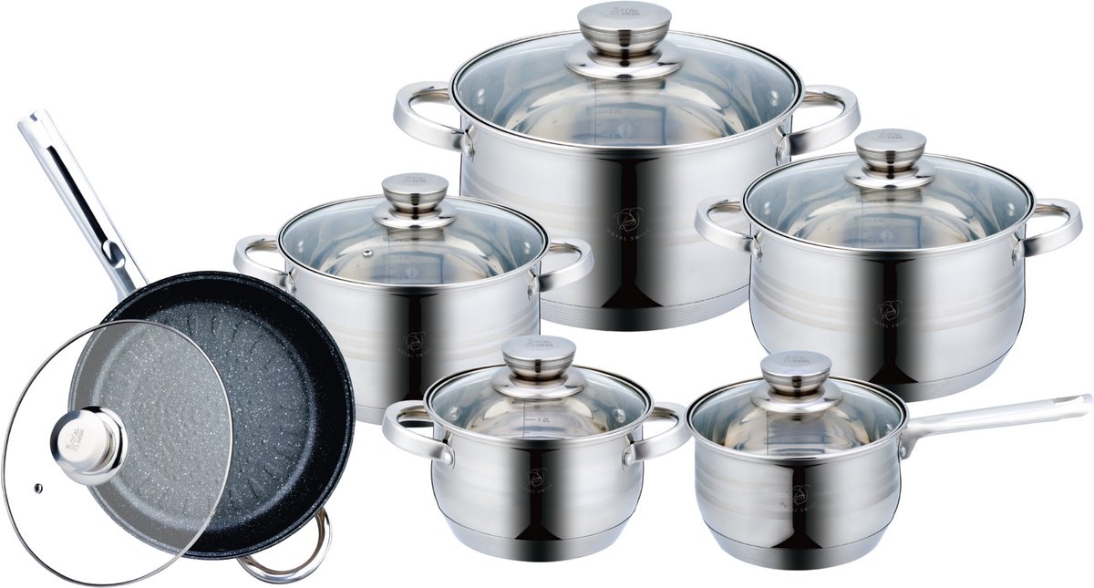 12-DELIGE ROESTVRIJSTALEN PANNENSET 12-PIECE STAINLESS STEEL COOKWARE SET