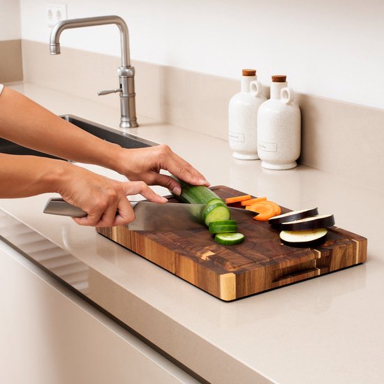 Awudha - Set de planches à découper en bois d'acacia - Avec canal à jus, poignées antidérapantes - Idéal comme planche à boire, bloc à découper et planche à découper pour la Cuisine