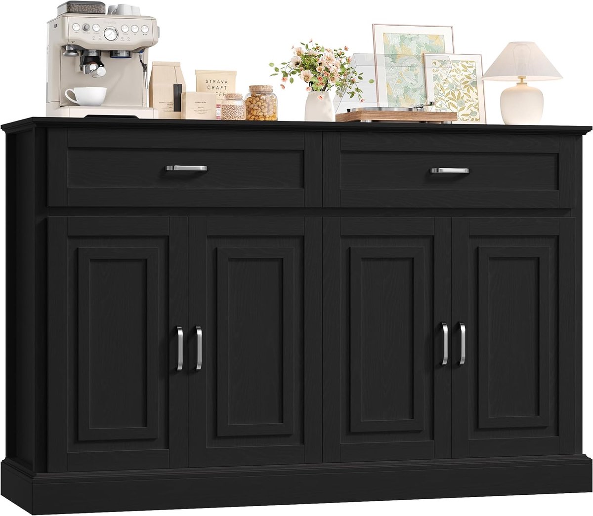 Dressoir, 140 cm Breed, Keukenkast met Werkblad, Keukenbuffet, Buffetkast, Keukeneiland, Koffiebar, Meubel, Commode met Deuren voor Woonkamer, Keuken, Eetkamer, 140 x 39,5 x 92,5 cm, zwart