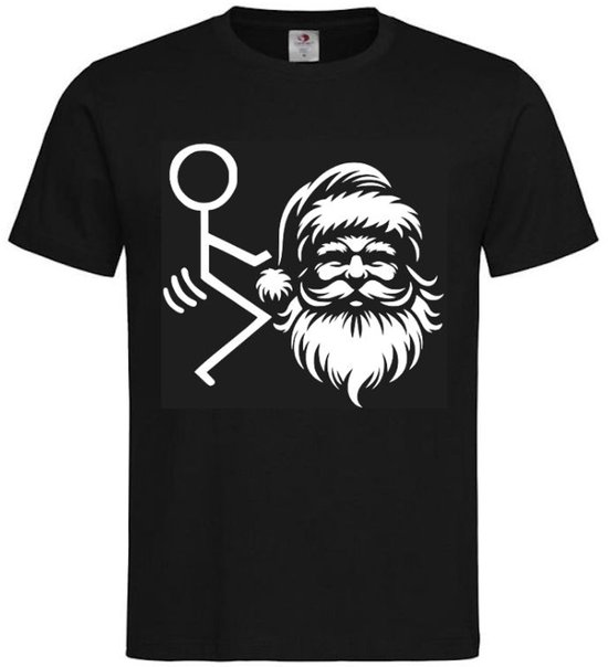 T-shirt Unisex Volwassenen Fout Foute Kerst Kerstmis Kerstman Grappig Tekst "FUCK Santa" | korte mouw | Zwart/wit | maat M