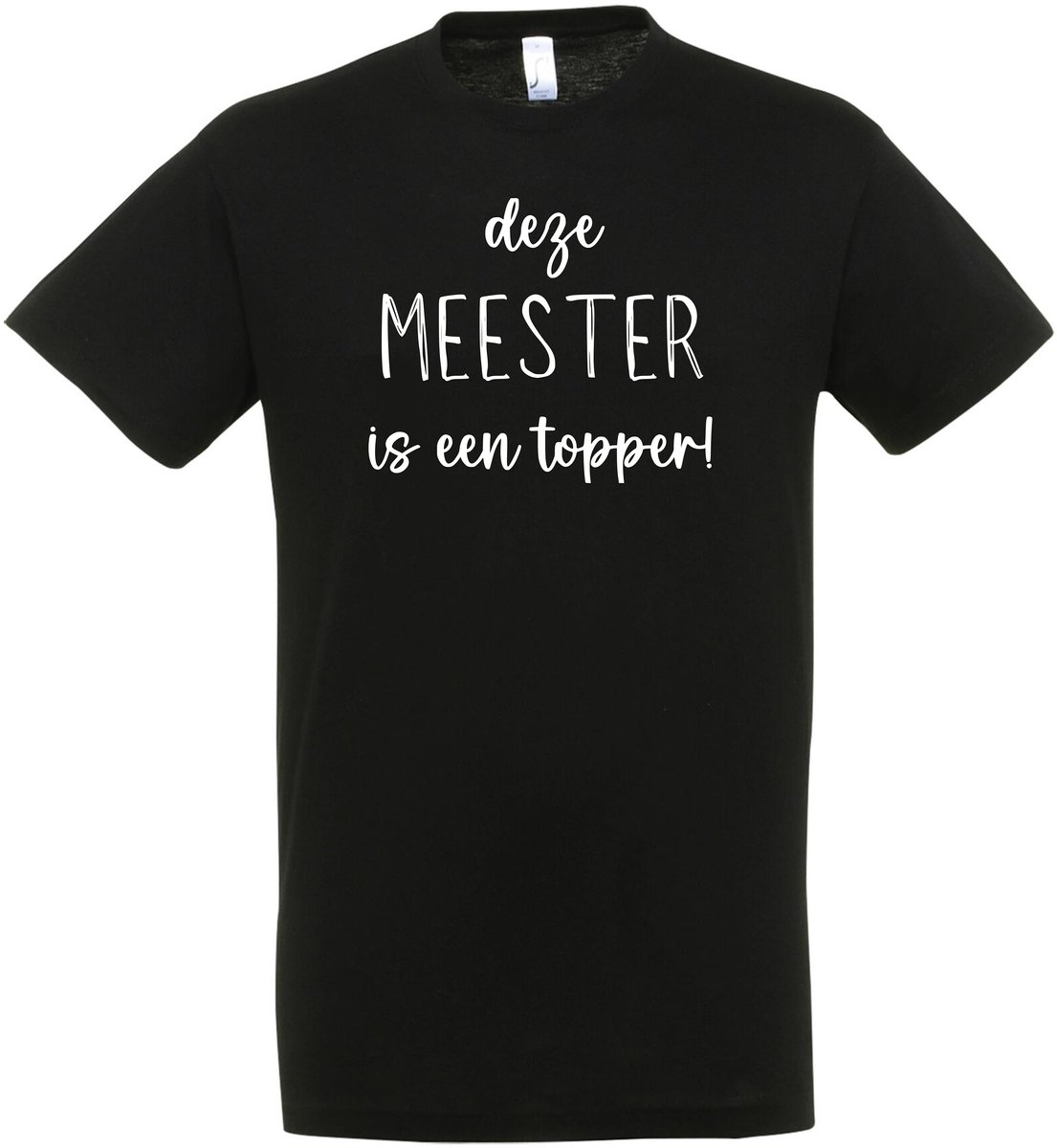 Deze Meester Is Een Topper! T-shirt - Heren T-shirt - Zwart - Meesterdag - Juffendag - Meesterdag Cadeau - Supermeester - De beste meester - Meester T-shirt - Meester bedankje - Maat XL