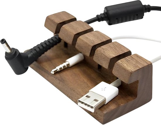 Organisateur de câbles, support de câble USB en bois, organisateur de fils, autocollant, clips de câbles, ruban adhésif au dos, 4 trous pour câble de chargement USB de bureau