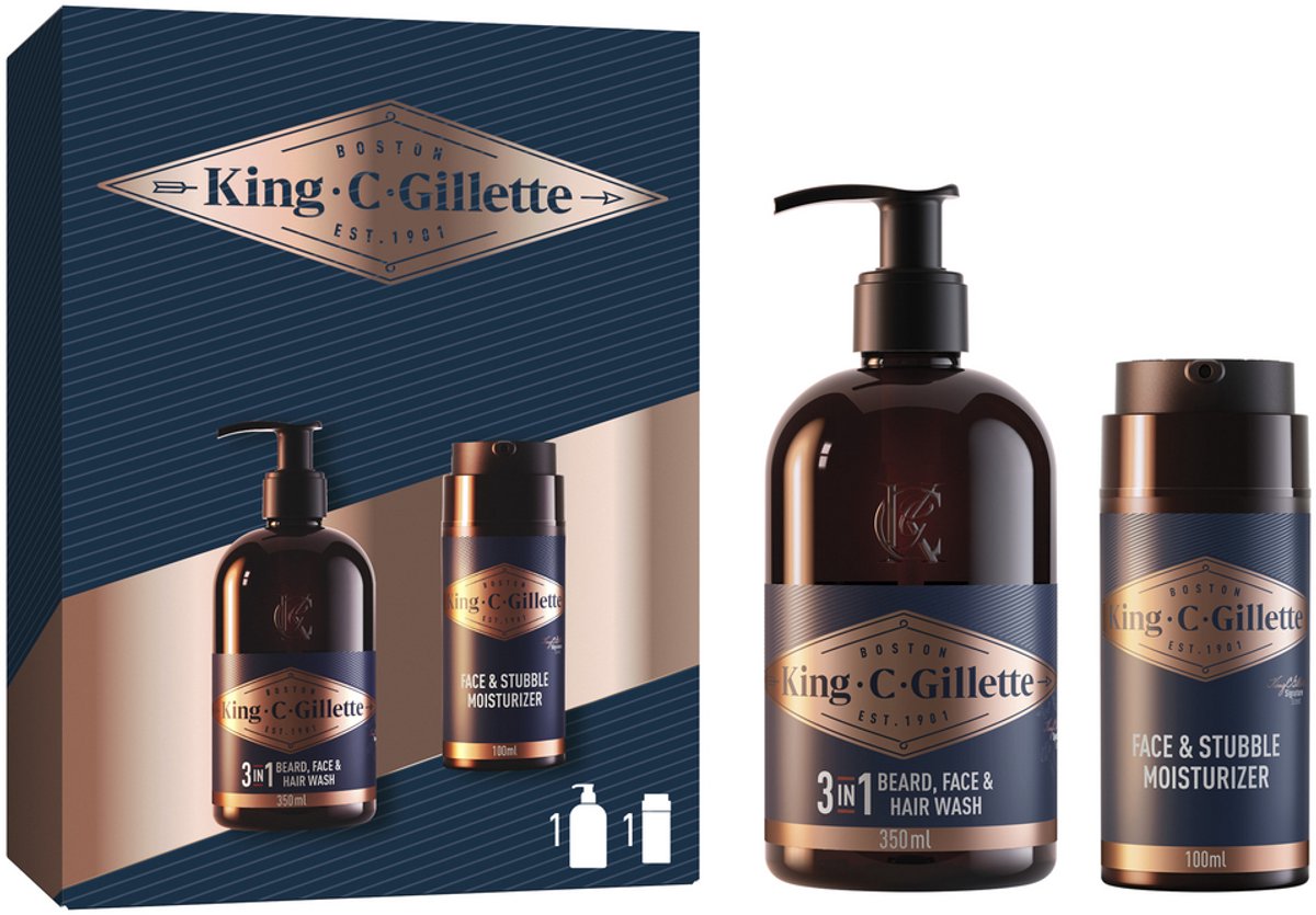 King C. Gillette Perfect Ritual Kit Giftpack - 3in1 Wash 350ml + Face & Stubble Moisturiser 100ml