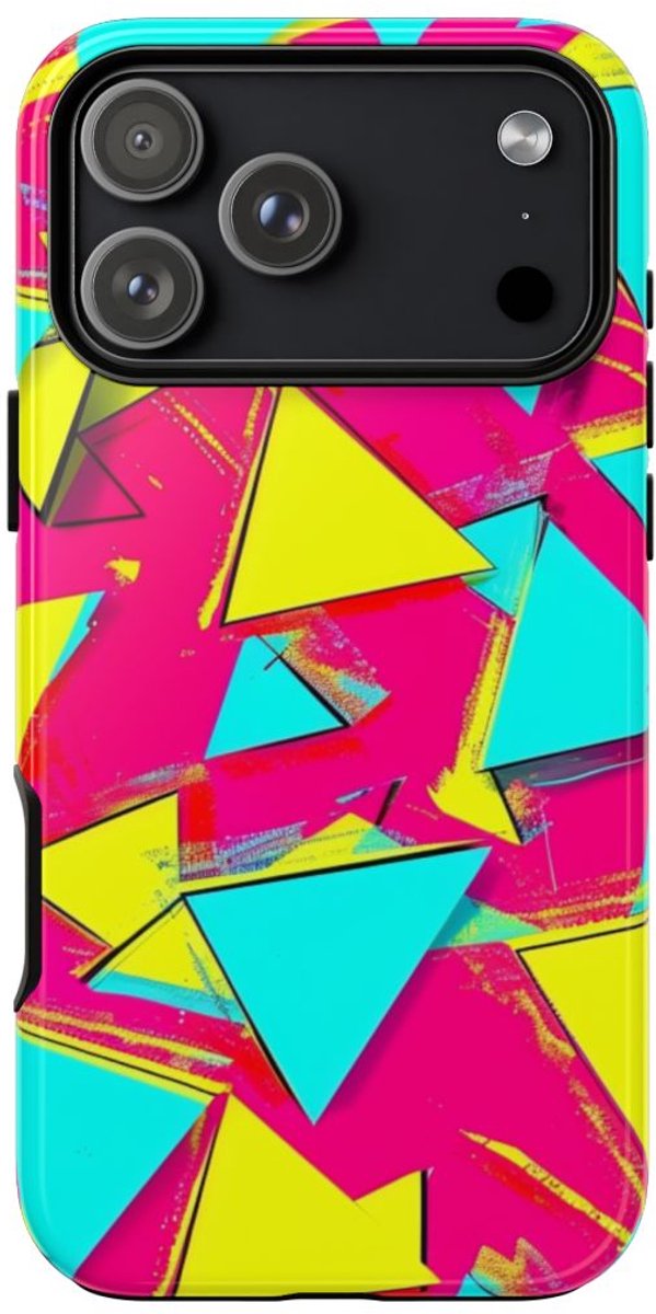 Neon Driehoeken Abstract Patroon – Telefoonhoesje Geschikt voor iPhone 17 Pro Max