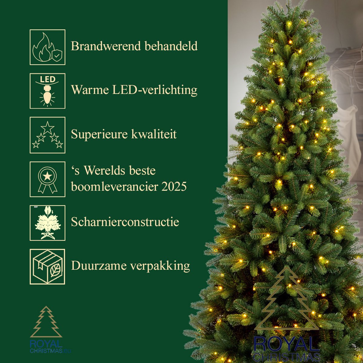 Royal Christmas -Smalle Kunstkerstboom met verlichting - Alaska Premium - 210cm met 250 LED-Lampjes – foto 6