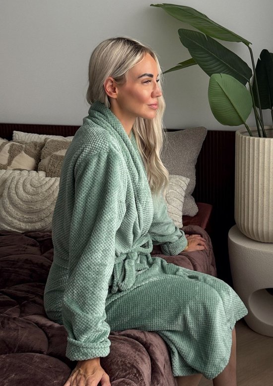 Badjas femme LingaDore - polaire douce - peignoir femme vert menthe - taille S/ M