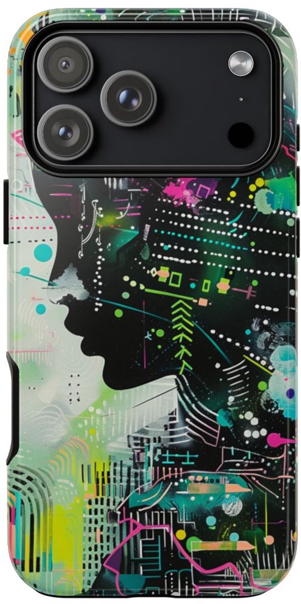 Abstract Neon Geometrisch Profiel – Telefoonhoesje Geschikt voor iPhone 17 Pro Max