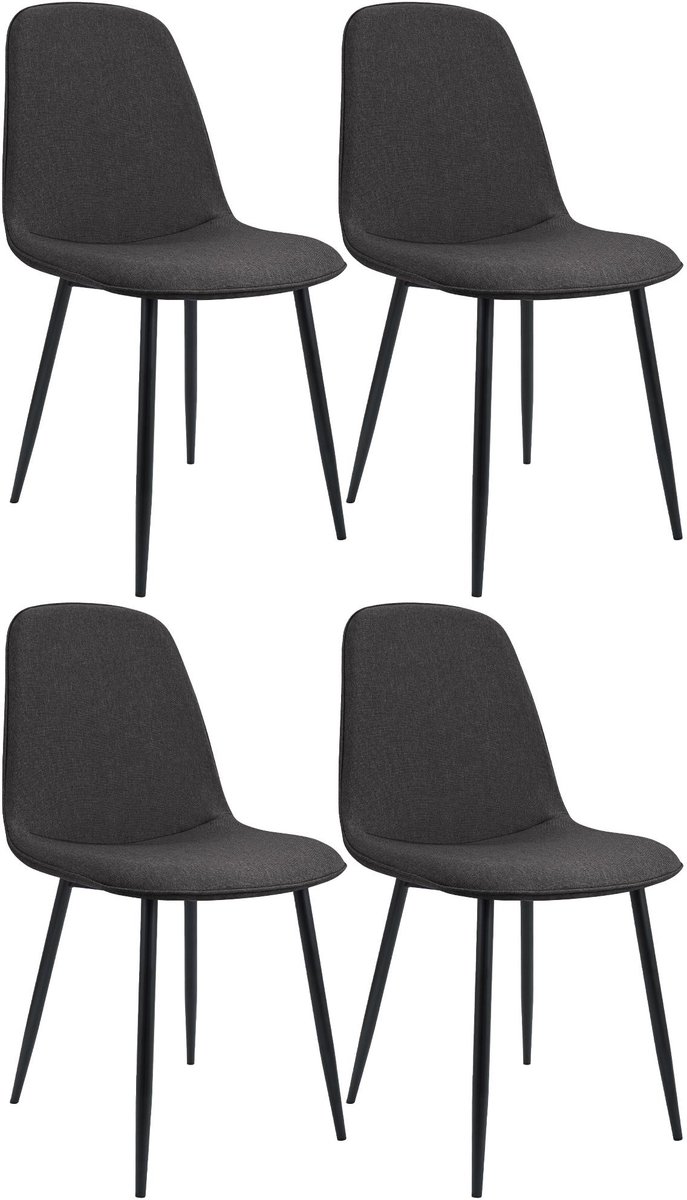 CLP Maryam Set van 4 eetkamerstoelen - klassiek - met rugleuning - zwart metalen frame - b