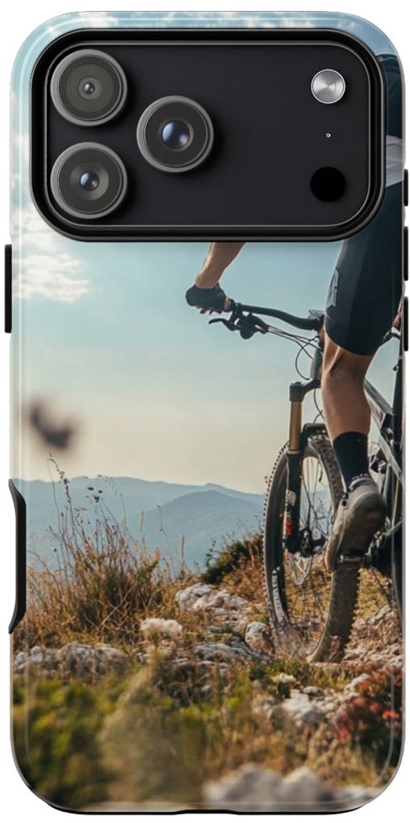 Mountainbiker op Rotsachtig Pad – Telefoonhoesje Geschikt voor iPhone 17 Pro Max