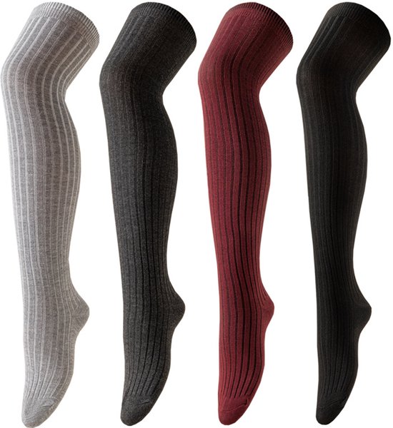 Goedkope Mode Dames Gebreid Katoen Over De Knie Lange Sokken Winter Warm Gestreepte Kintted Hoge Kousen Sokken kopen - gratis levering, eerlijke reviews met foto's