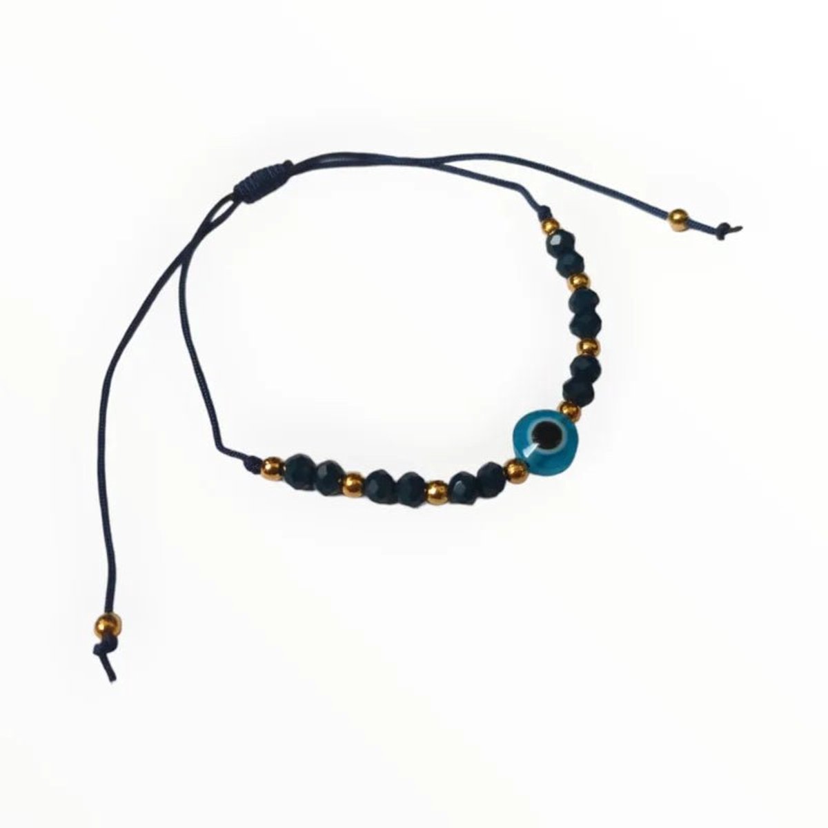 Aramat Jewels | Armbanden | Verstelbare touw armbandje boze oog | Donker Blauw | |2mm | Metaal | Kinderen, Volwassenen | Verkleurd niet