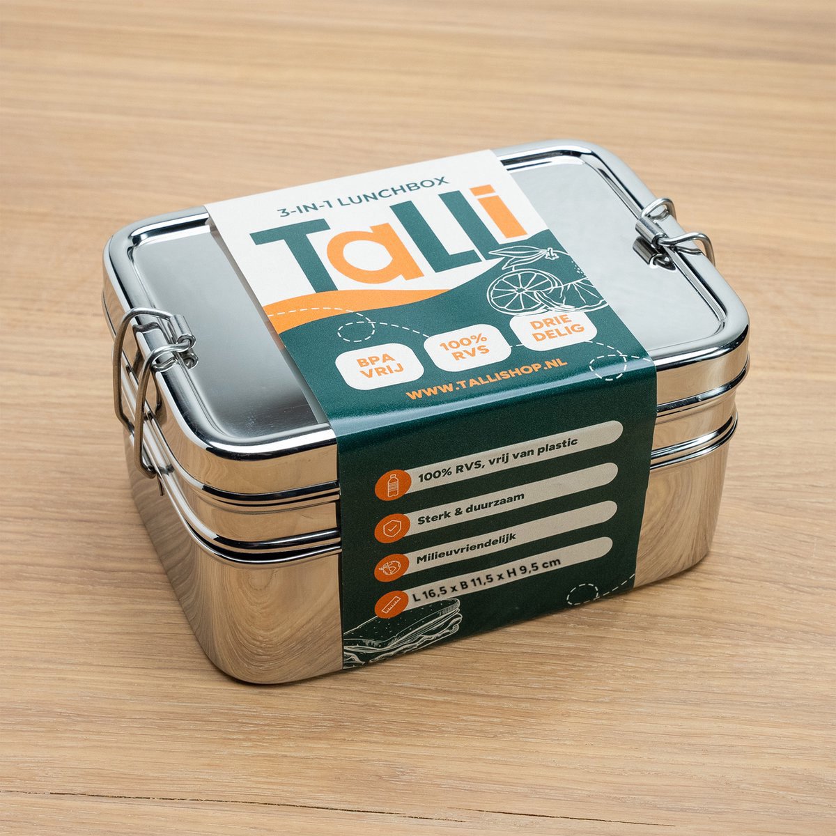3-in-1 RVS Lunchbox - RVS Broodtrommel Met Snackbox - RVS Fruitbakje - Talli - Lunchbox Volwassenen - Medium