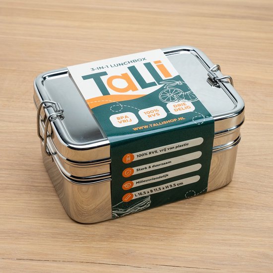 Boîte à lunch 3 en 1 en acier inoxydable de Medium - Boîte à lunch en acier inoxydable avec boîte à goûter - Bol à fruits en acier inoxydable - Talli - Boîte à lunch Adultes