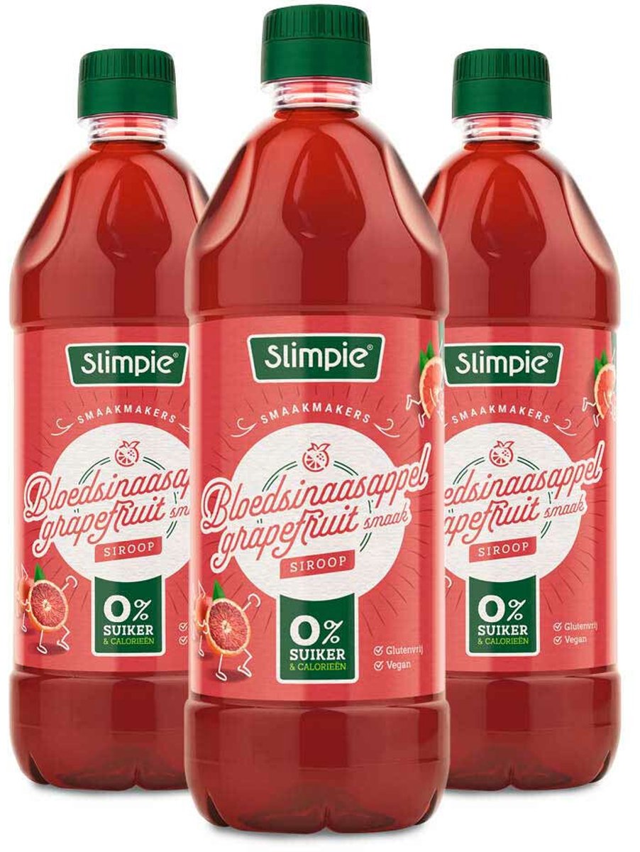 Slimpie Siroop Bloedsinaasappel Grapefruit - 3 x 650 ml - Voordeelverpakking