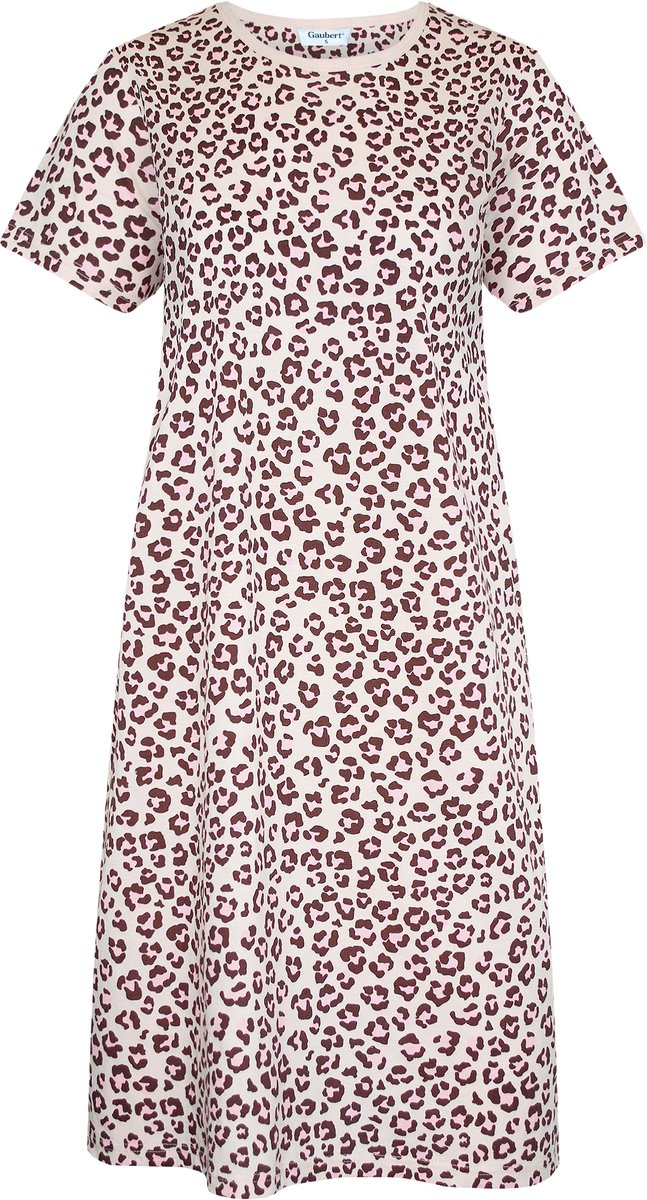 Gaubert Essential Dames Nachthemd Korte Mouw - Premium Gekamd Katoen - Panterprint - Roze - Maat XXL - GB-6810