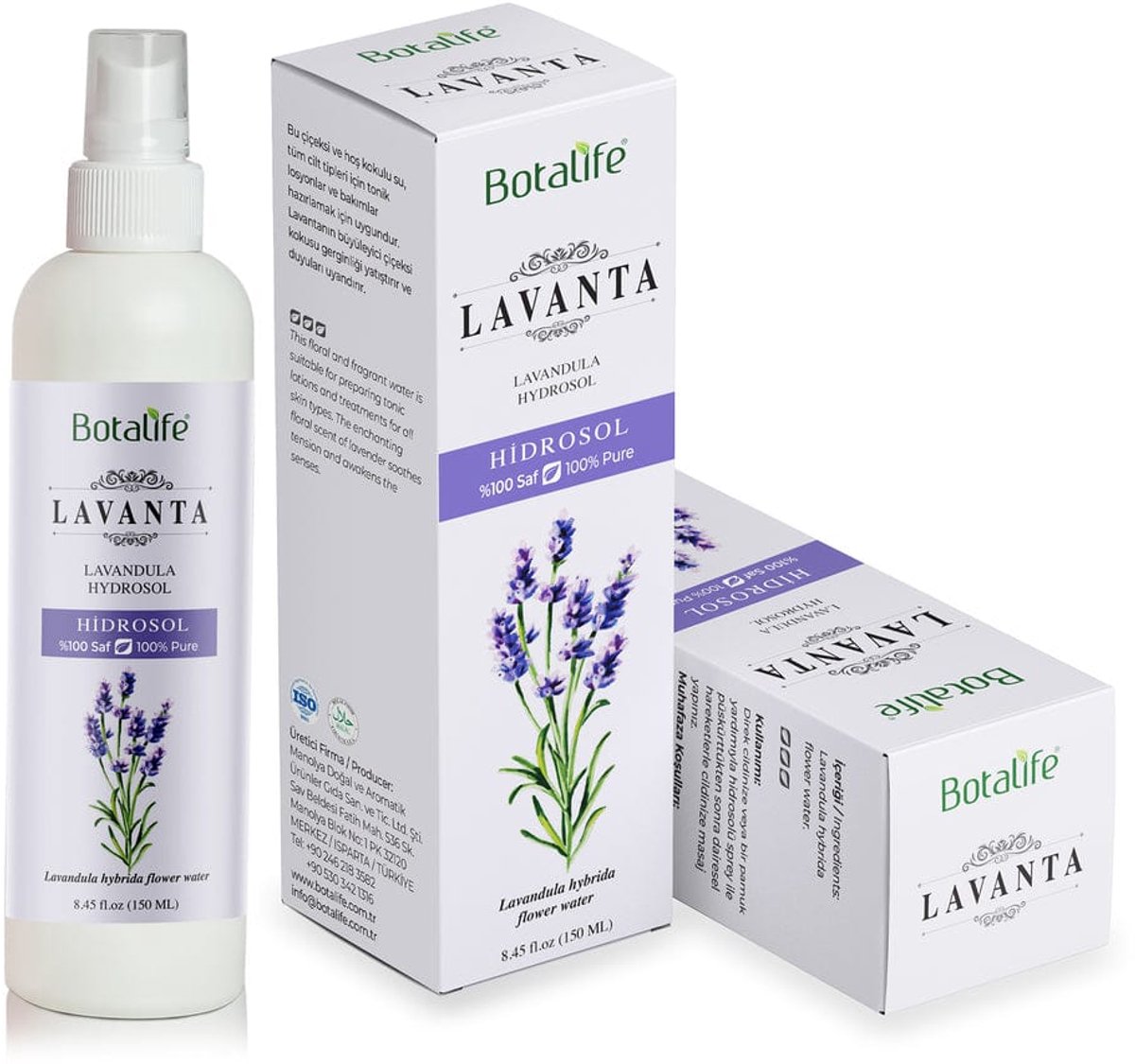 Botalife - Lavendel Spray - Lavendelhydrosol - Lavendelolie -Lavendelolie Biologisch - Lavendel Hydrosol - Lavanta Hidrosolü - 150 ml - 100% Puur - Spray