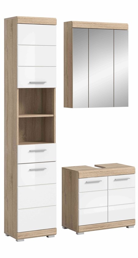 Kledingkast Lima 120 cm breed in sonoma eiken met hoogglans wit