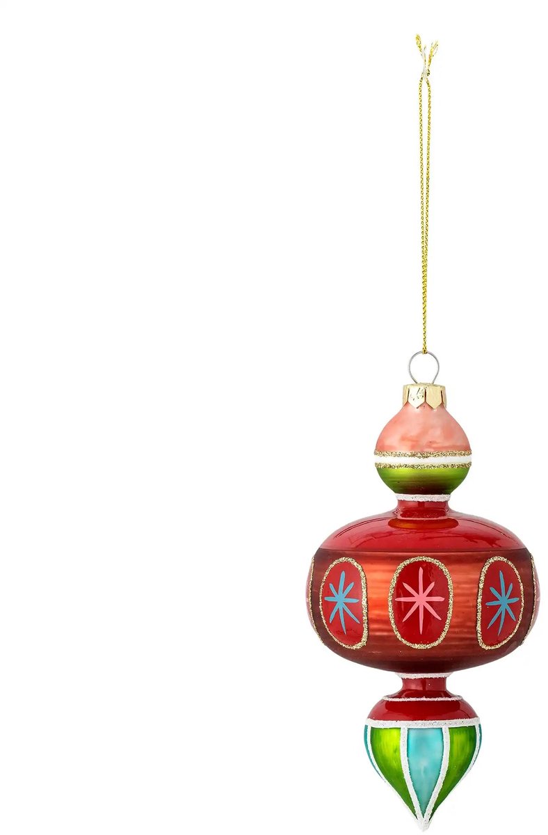 Rode glazen kerstbal met Bloomingville-merklogo, 7 x 13 x 7 cm.