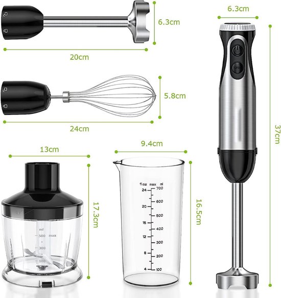 Staafmixer Set - Hakmolen - Groentesnijder - Soepmaker - Zwart en zilver van Emerio — afbeelding 3