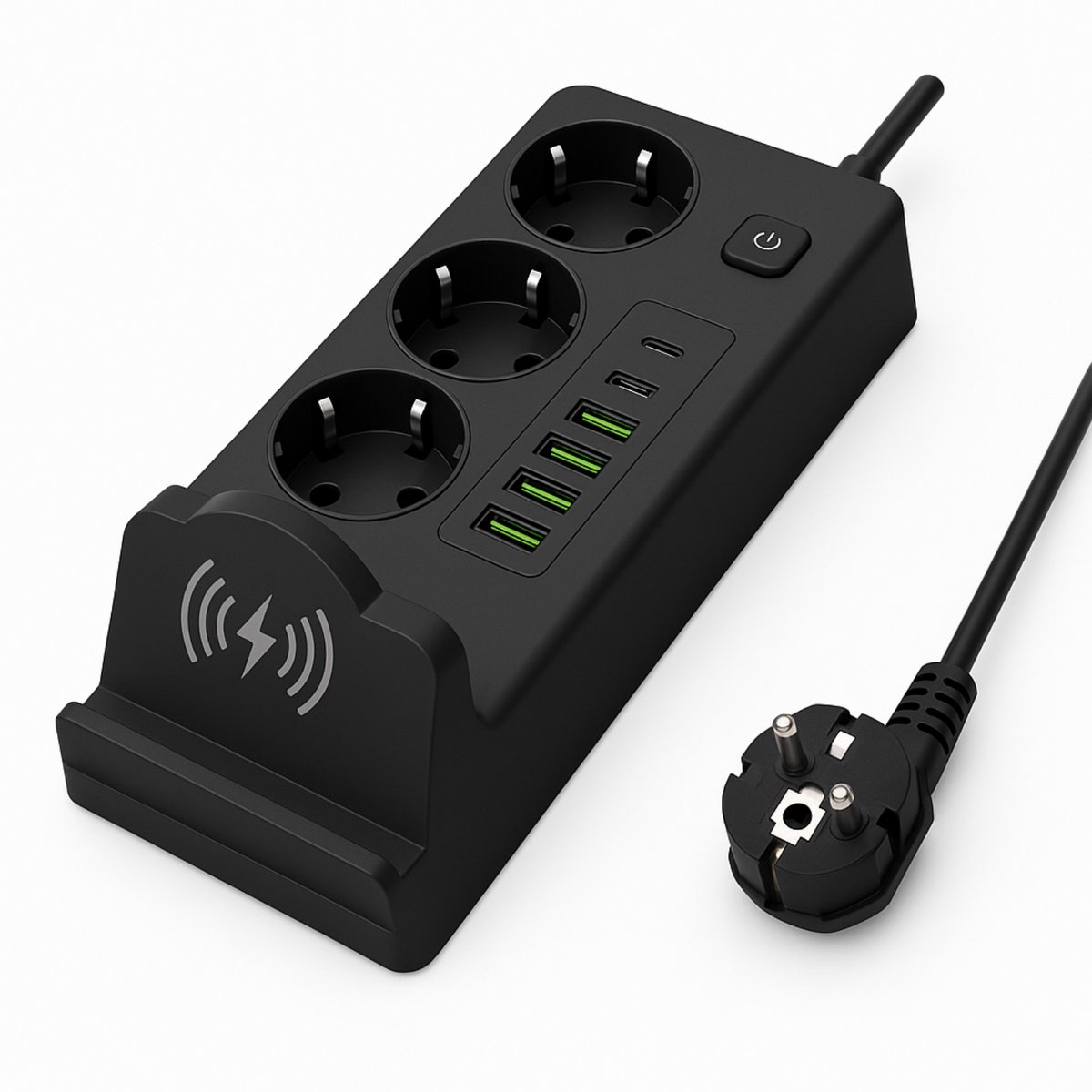 Oneproduct Stekkerblok met USB - Draadloze Oplader - 3 Stopcontacten - 4x USB - 2x USB-C - Zwart