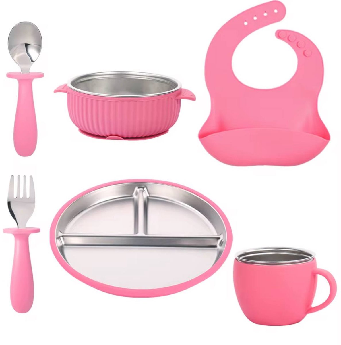 Image of 6-delige Roestvrijstalen Baby Serviesset- BPA-vrij - Duurzaam Kinderservies - Vaatwasserbestendig + Milieuvriendelijk Eetset