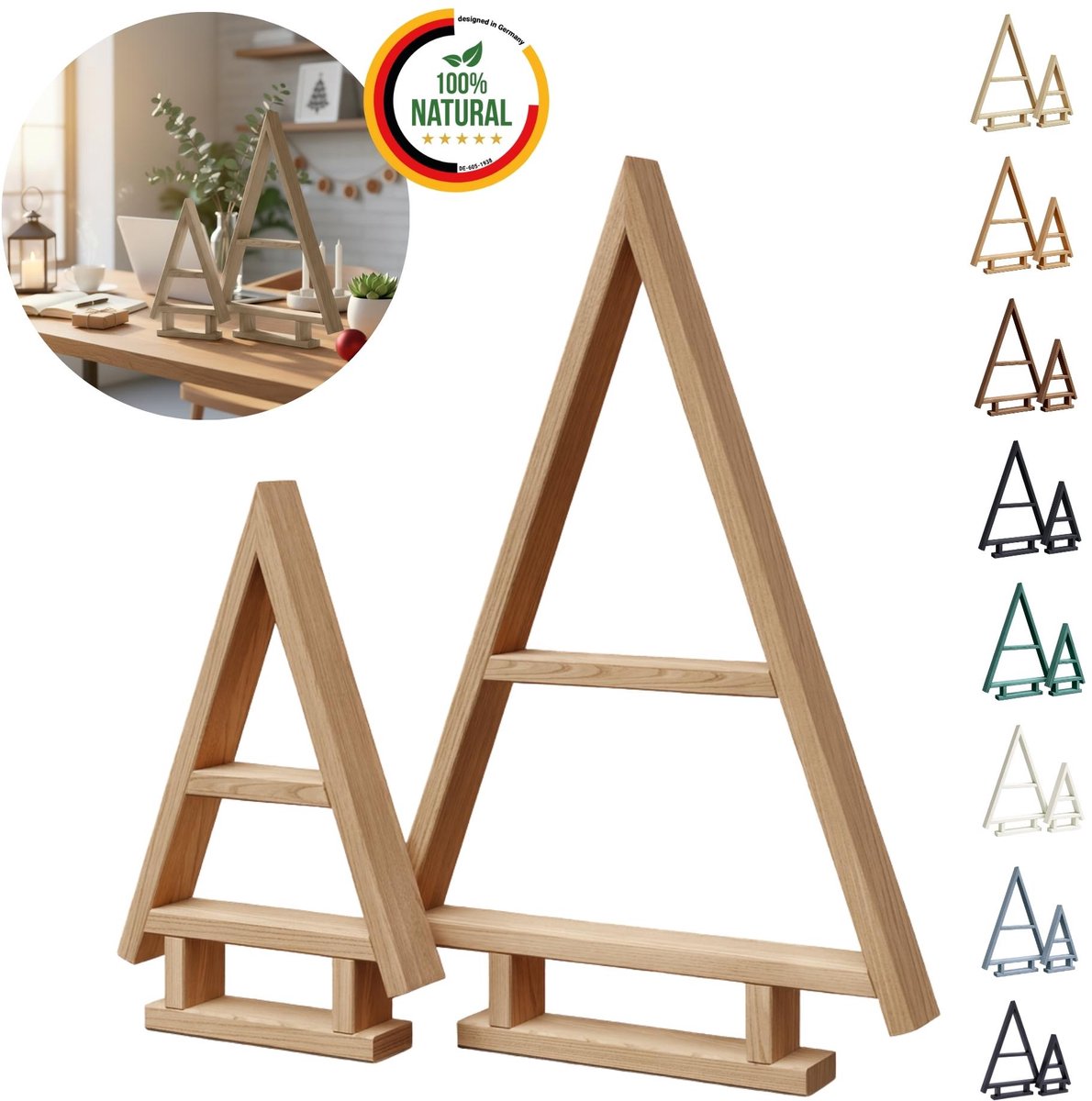 Floranica Sapin de Noël en Bois Fait Main - Set de 2 Arbre de Noël Non traité Mini Décoration de Noël, Décoration hivernale
