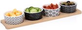 Planche à tapas Alpina avec 4 bols de Luxe - Planche de service en bois 38 x 10 cm - Planche à apéritif pour Tapas, Snacks et amuse-gueules